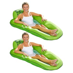 Lime Floral Luxury Water Recliner Pool Floats with Headrest (2-Pack)