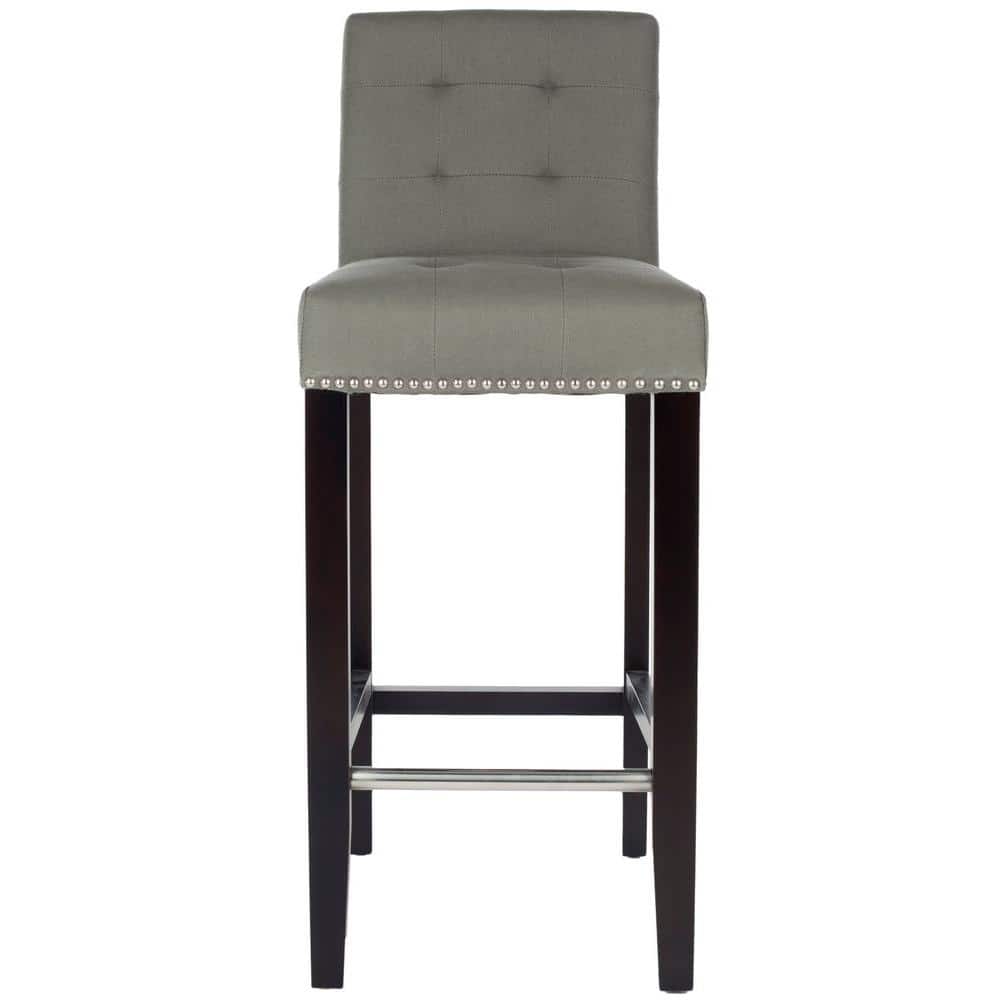 Seamist Gray Transitional Birchwood Bar Stool with Nailhead Trim