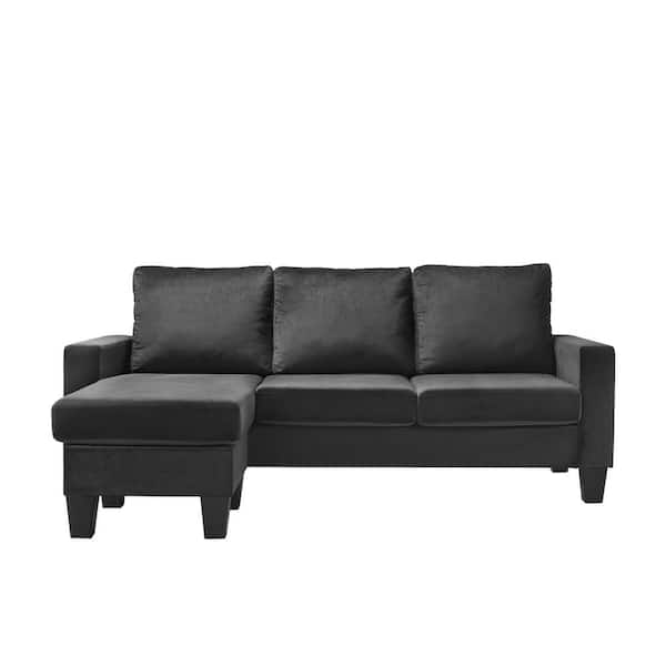 AndMakers Jessica 77 in. W Flared Arm Velvet L-Shaped Sofa in Black