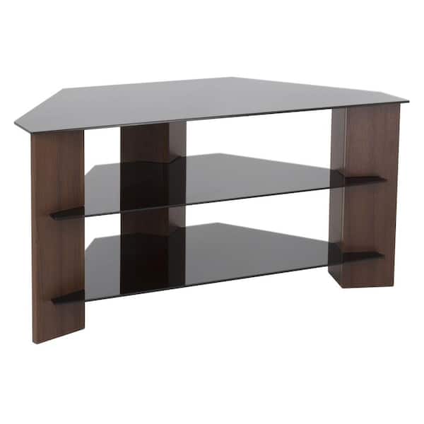 AVF Verano 35 in. Black and Walnut Glass Corner TV Stand Fits TVs Up to 42 in. with Open Storage