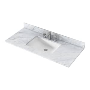 49 in. W x 22 in. D Flower White Natural Marble Vanity Top in White with White Rectangular Single Sink