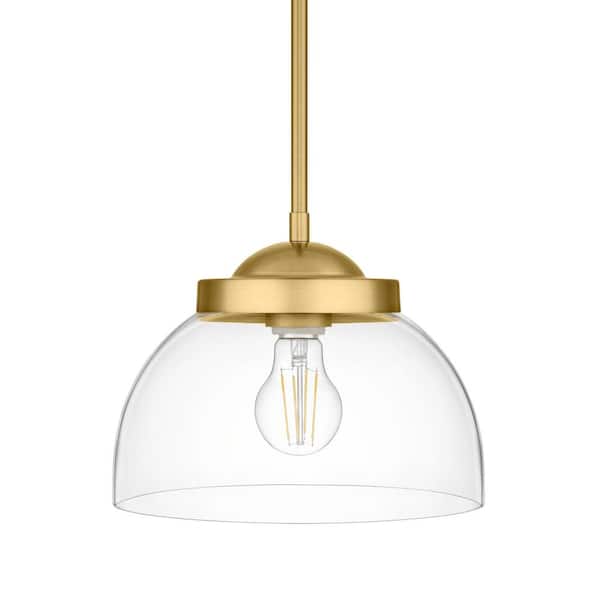 Home Decorators Collection Lowry 1-Light Brushed Gold Oversized Pendant Light with Clear Glass Shade