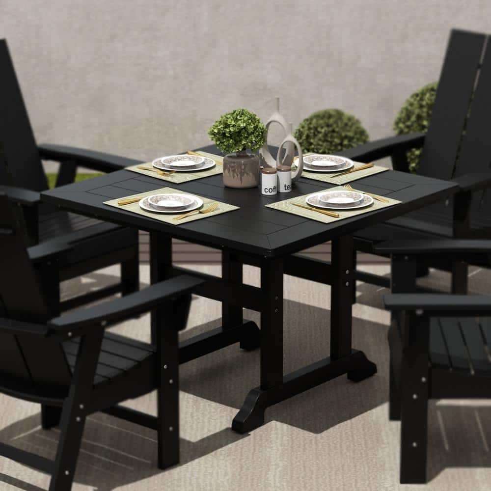 Hayes 43" White HDPE Square Outdoor Dining Table with Umbrella Hole