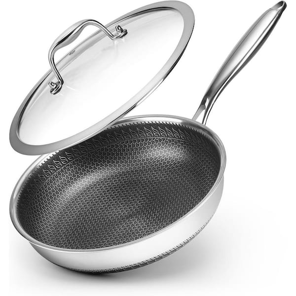 2.5 qt. Stainless Steel Nonstick Saute Pan with Lid Deep Skillet 10.5 Inch Oven Dishwasher Safe All Cooktops