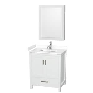 Sheffield 30 in. W x 22 in. D x 35.25 in. H Single Bath Vanity in White with White Cultured Marble Top and MC Mirror