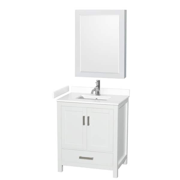 Wyndham Collection Sheffield 30 in. W x 22 in. D x 35.25 in. H Single Bath Vanity in White with White Cultured Marble Top and MC Mirror