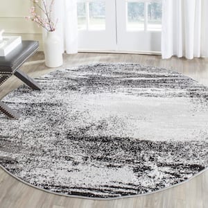 ADirondack Silver/Multi 10 ft. x 10 ft. Solid Color Distressed Round Area Rug
