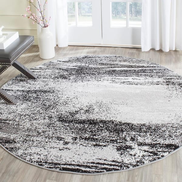 Adirondack Silver/Multi Solid Color 12 ft. x 12 ft. Distressed Round Area Rug