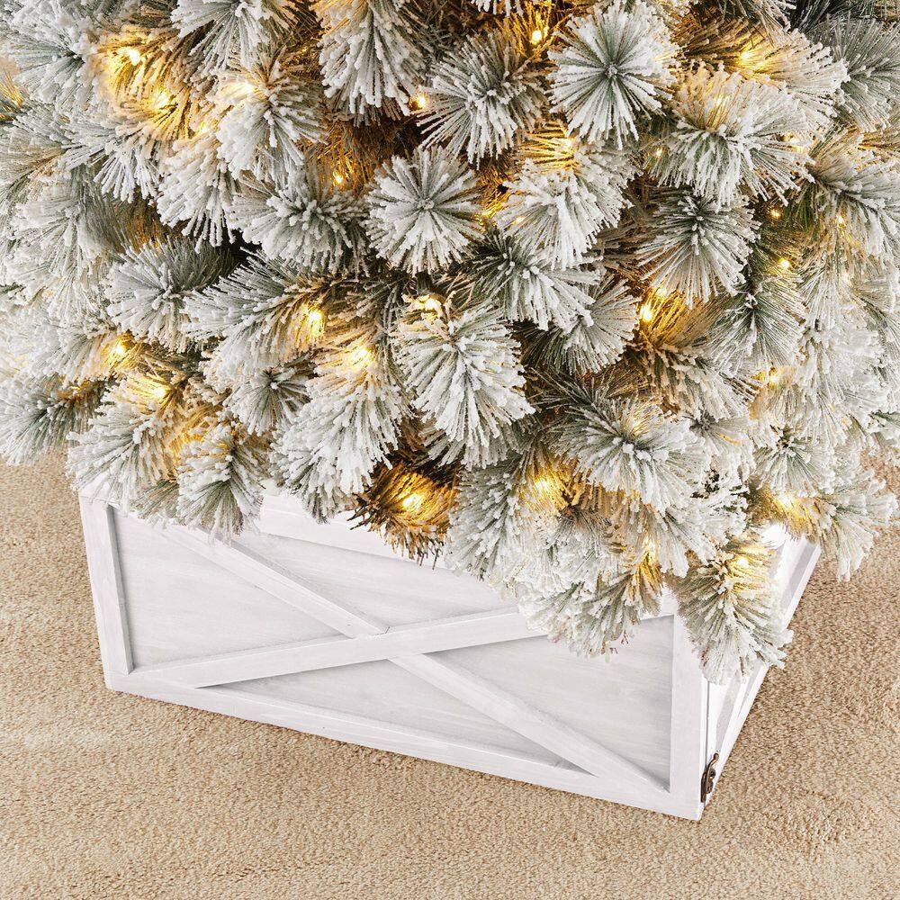 Rustic Washed White Wooden Christmas Tree Collar Box