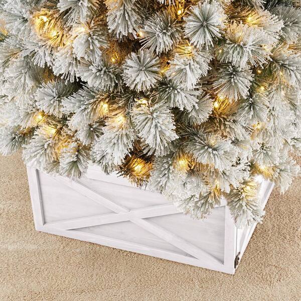 Glitzhome 22.09 in. L Washed White Wooden Tree Collar (KD
