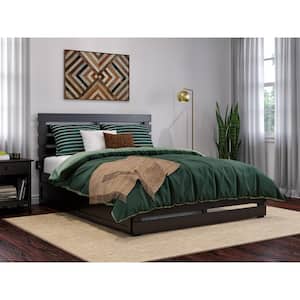 Oxford 62 1/8 in. W Espresso Dark Brown Queen Solid Wood Frame with Footboard and Twin XL Pull Out Trundle Platform Bed