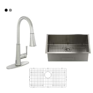 Stainless Steel 32 in. Single Bowl Undermount Kitchen Sink with Brushed Nickel Infrared Sensor Pull Down Kitchen Faucet