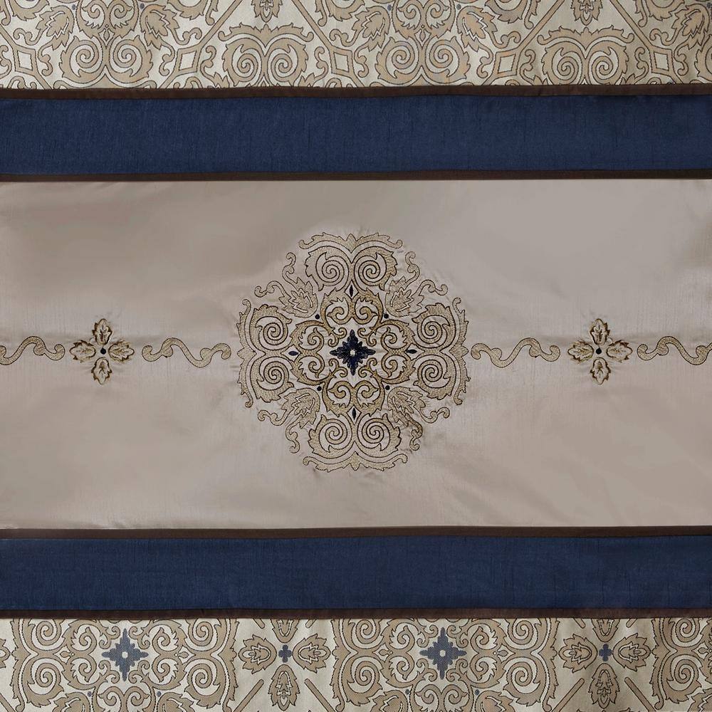 Donovan Navy and Beige Embroidered Fabric Shower Curtain