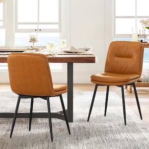 18 in. Metal Frame Whiskey Brown Dining Room Chairs Faux Leather Upholstered Modern Dining Chairs Set of 2