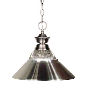 Lawrence Shaded 1-Light Brushed Nickel with Clear Ribbed Plus Brushed Nickel Shade Pendant Light with No Bulb Included