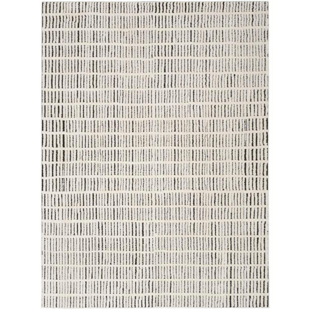 Nourison Cozy Modern Ivory Black 9 ft. x 12 ft. Linear Contemporary ...