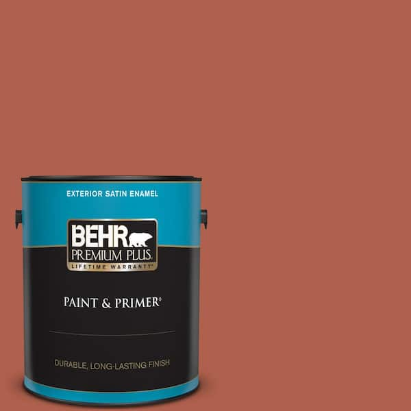 BEHR PREMIUM PLUS 1 gal. #BIC-46 Clay Red Satin Enamel Exterior Paint & Primer