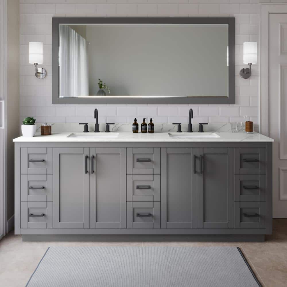 Miranda 84 in. W x 22 in. D x 33.75 in. H Double Bath Vanity in Dark Gray with Giotto Quartz Top price history on PriceWatchPro