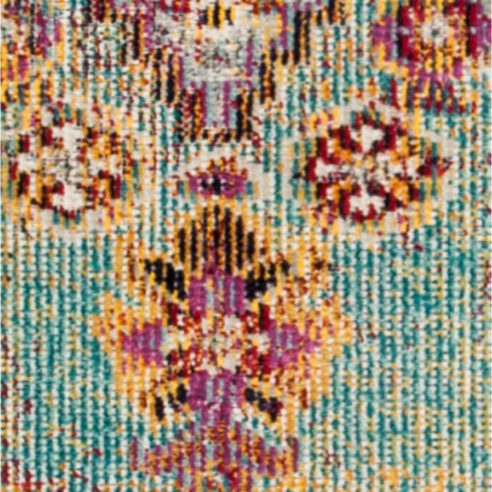 Light Blue and Orange Rectangular Cotton Oriental Rug