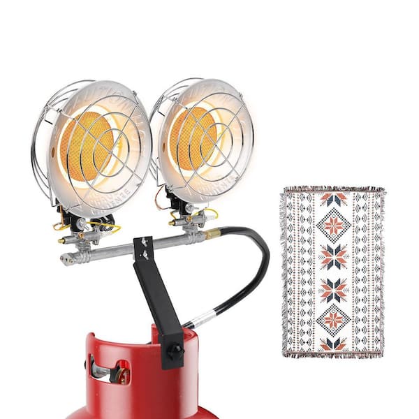 30,000 BTU Dual-Head Adjustable Propane Heater Stainless Steel Galvanized Steel Outdoor Indoor Patio Heater with Blanket