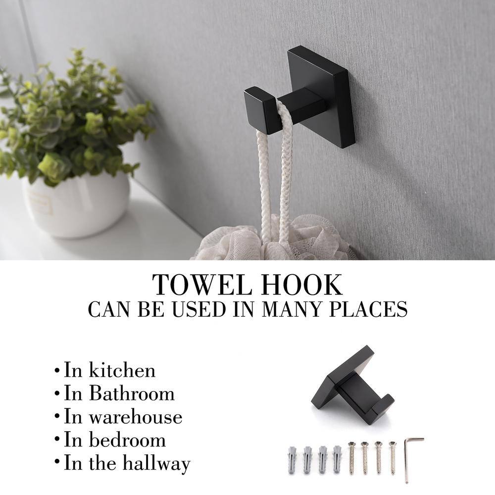 Matte Black Stainless Steel 5-Piece Modern Bathroom Hardware Set