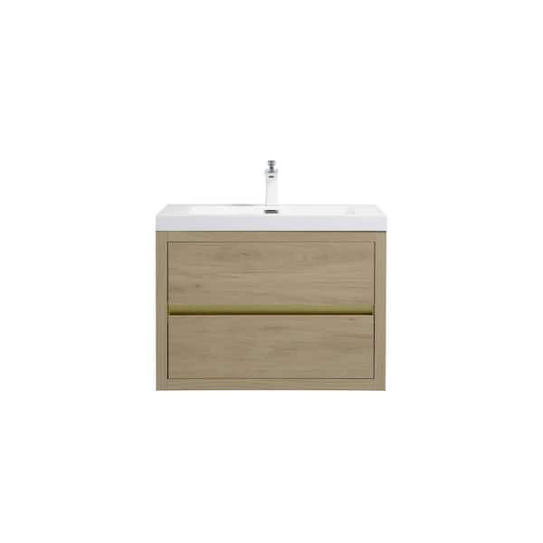 Lafarre 29.53 in. W x 19.69 in. D Single Sink Floating Oak Bath Vanity with White Stone Resin Top Assembled