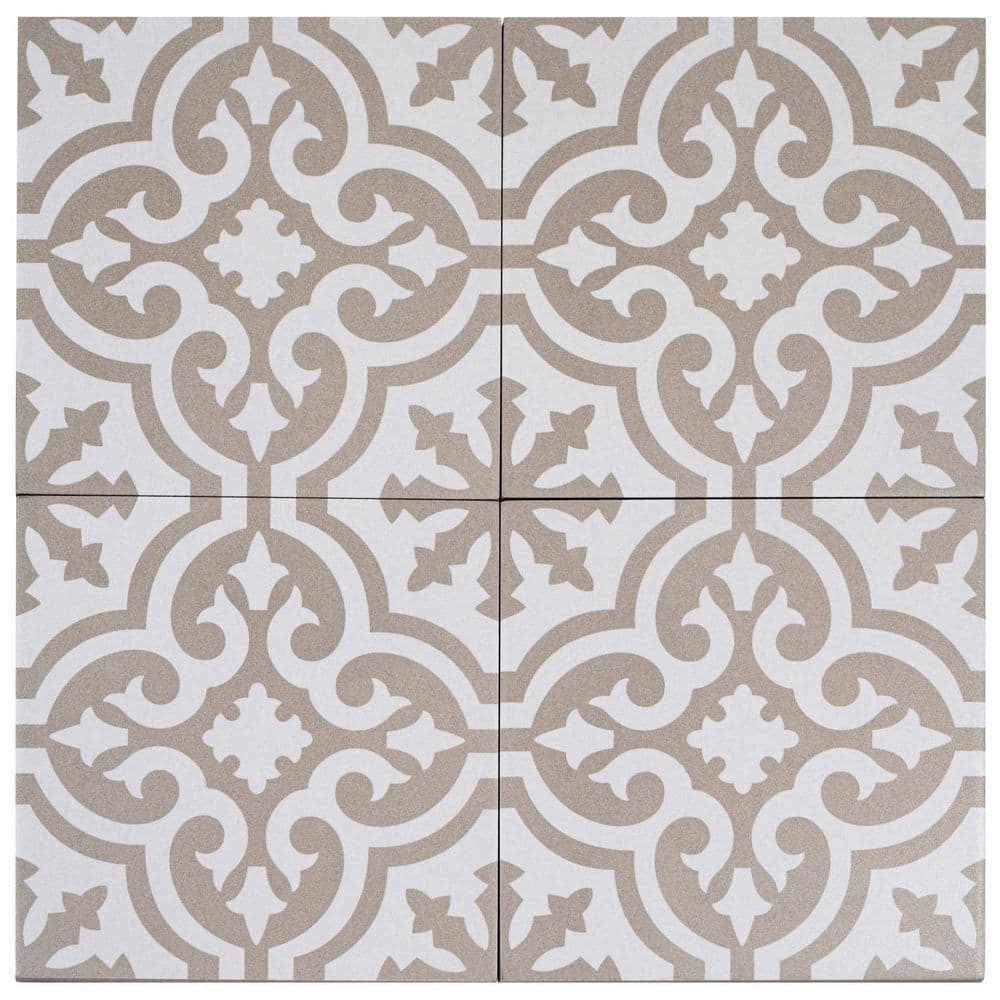 Bliss 8" Brown and White Porcelain Patterned Tile