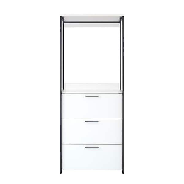 Fiona 32 in. W White Freestanding Wood Closet System Tower with 3 Drawers