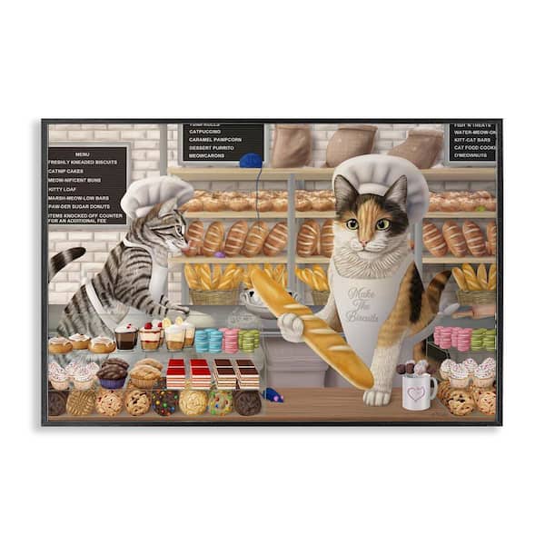 Stupell Industries Meow Bakery Funny Cats by Mehu Art Black Framed Food Giclee Art Print 16 in. x 24 in.