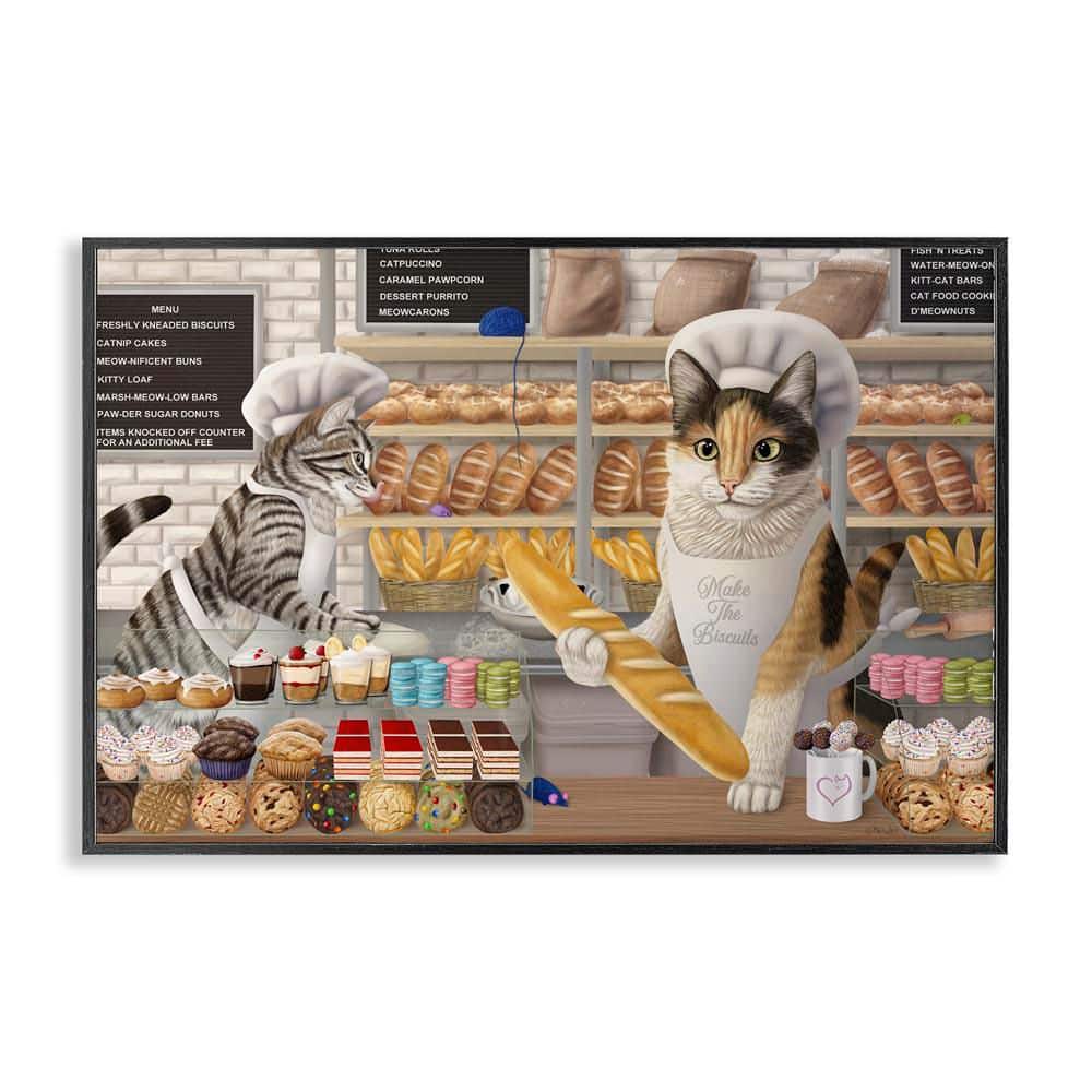 Meow Bakery Funny Cats by Mehu Art Black Framed Food Giclee Art Print 20 in. x 30 in. price history on PriceWatchPro