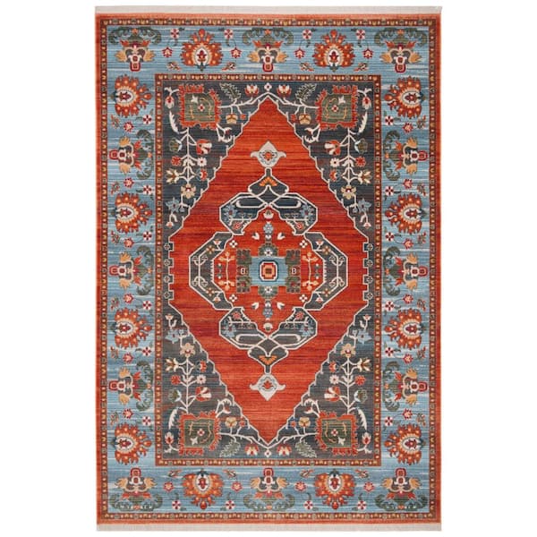 Vintage Persian 4 ft. x 6 ft. Rust/Blue Medallion Border Area Rug