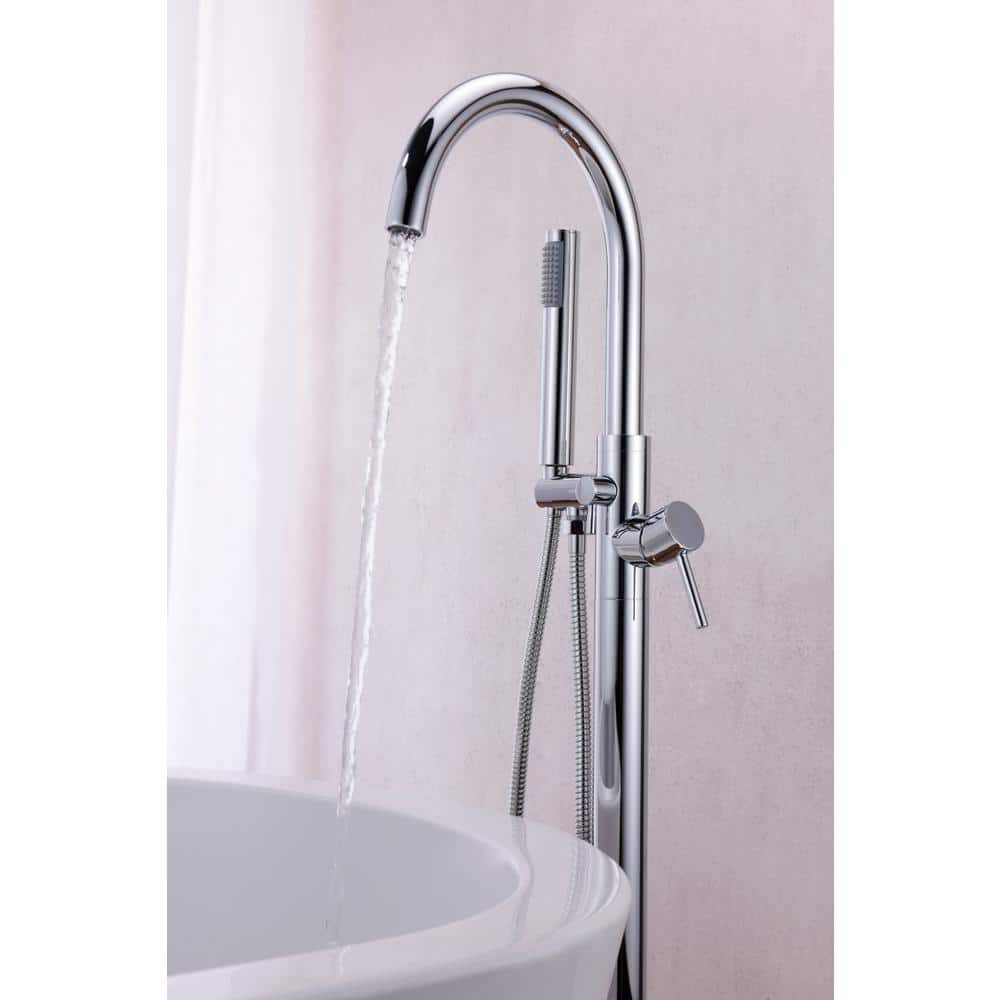 Polished Chrome Freestanding Clawfoot Tub Faucet with Hand Shower