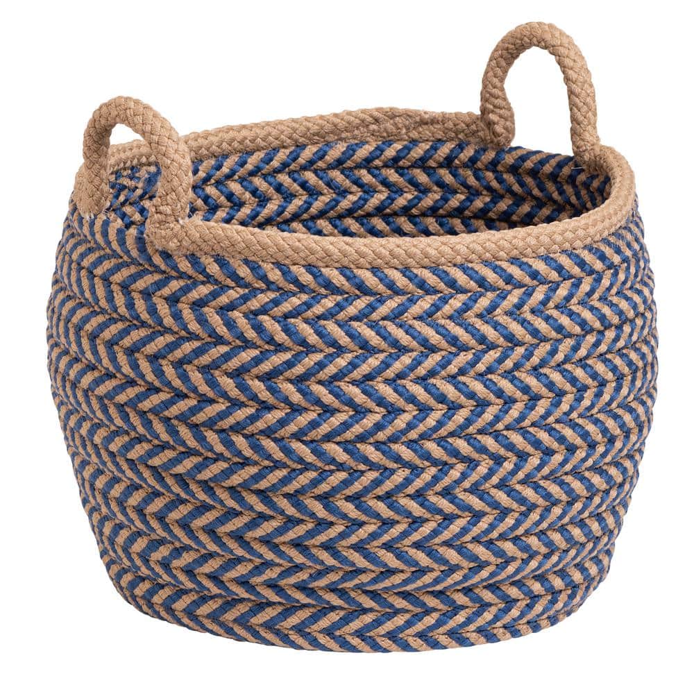 Preve 15 in. x 15 in. x 15 in. Taupe and Blue Round Basket