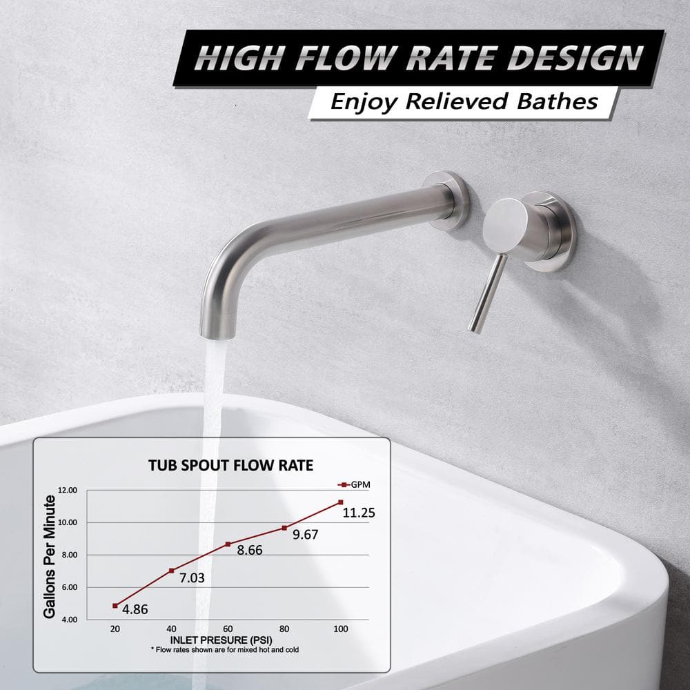 Brushed Nickel Single Handle Wall Mount Tub Filler Faucet