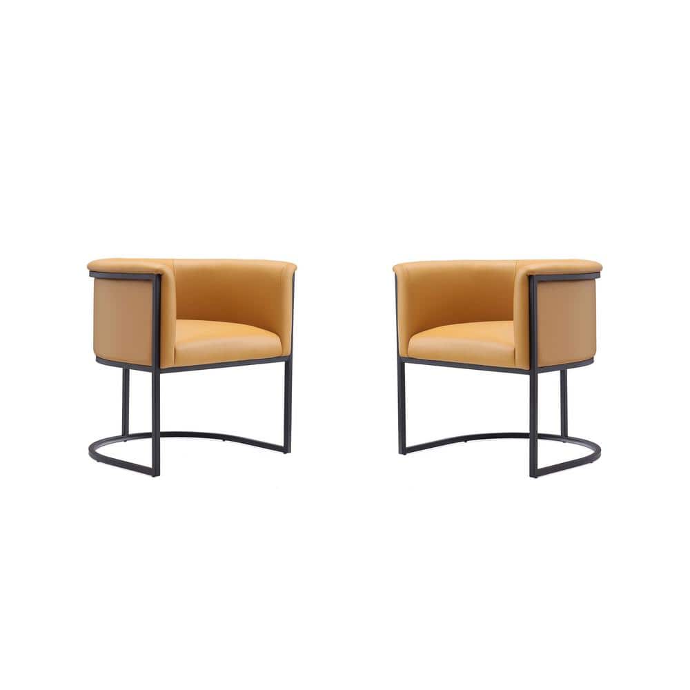Sculptural Saddle Faux Leather Arm Chair with Metal Frame