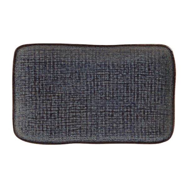 PORTO BRASIL 10.63 in. Titanium Dark Blue Stoneware Rectangular Platter Medium Juta (Set of 4)