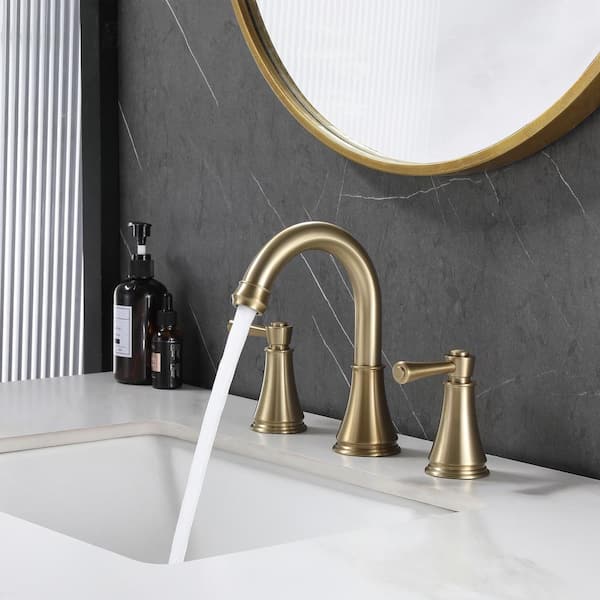 8 in. Widespread Deck Mount 2-Handle Bathroom Faucet in Brushed Gold
