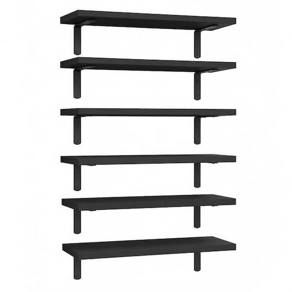6-Piece 16.5 in. Wood Floating Shelves for Wall Decor, Farmhouse Shelf for Bedroom, Living Room, Black
