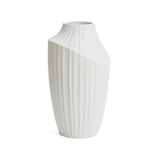 20.28 in. Tall White MgO Composite Modern Abstract Sculpture Amphora Vase