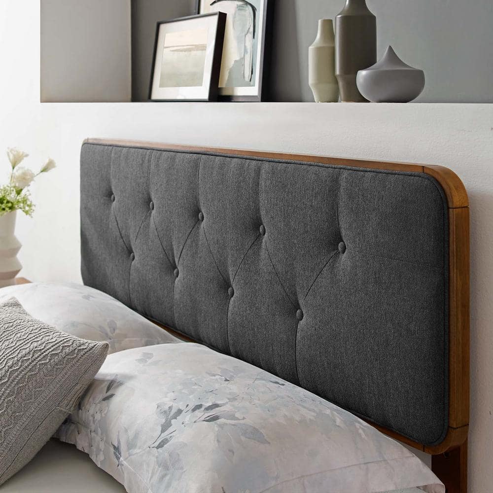 Gray Tufted Upholstered Full Headboard with Rubberwood Frame