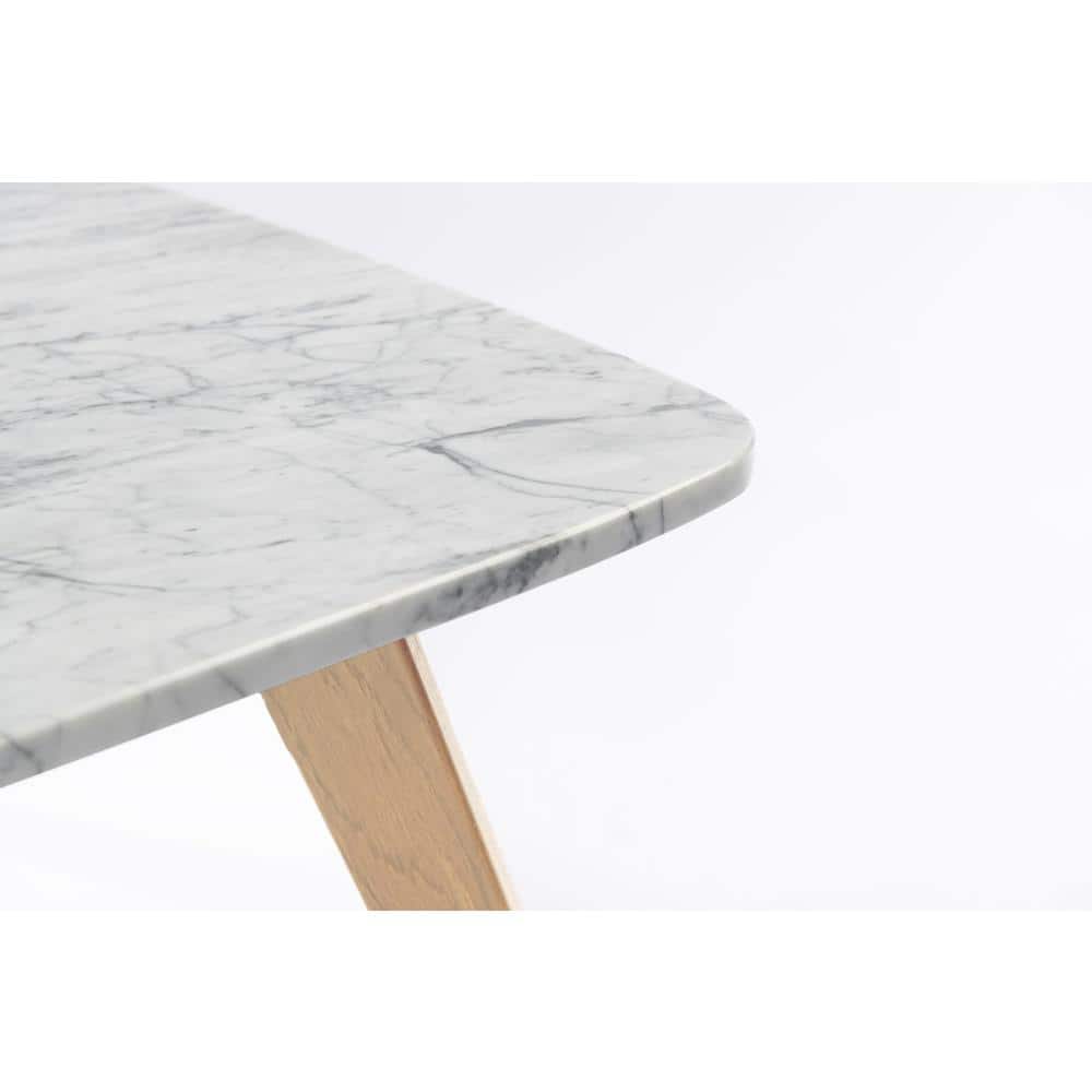 Vezzana 32" Square White Marble Table with Oak Legs