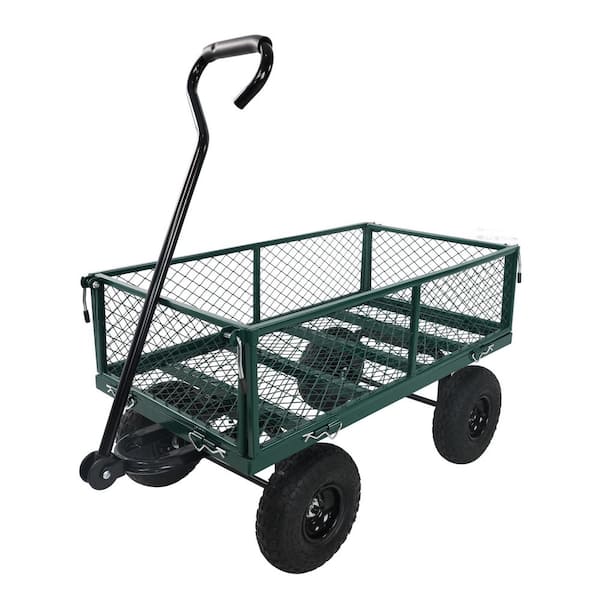 Green 3.5 cu. ft. Metal Detachable Side Panels Garden Cart with 10 in. Rubber Tires