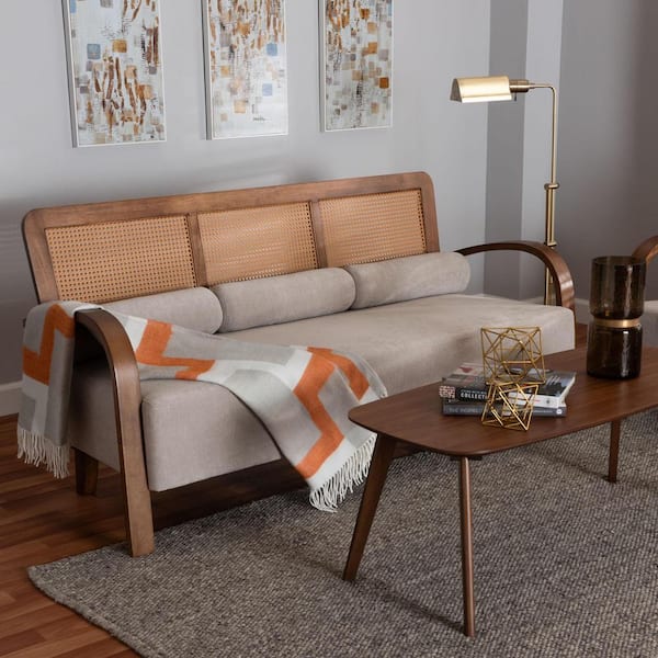 Baxton Studio Sage 68.1 in. Slope Arm Fabric Rectangle Sofa in Light Grey