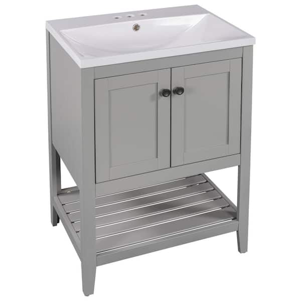 FORCLOVER 24 in. W x 17-4/5 in D. x 33-3/5 in. H Bath Vanity in Gray with White Ceramic Top