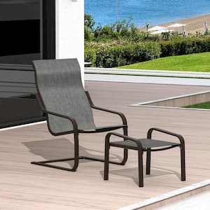 Black C-Spring Metal Outdoor Dining Chair with Ottoman