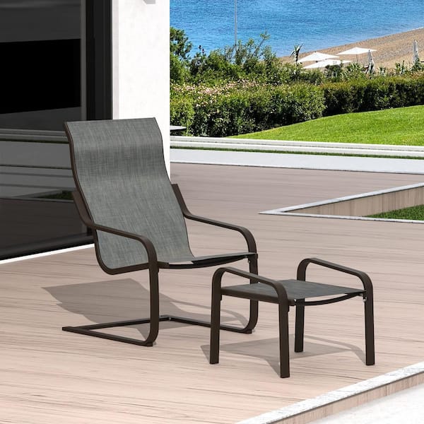 domi outdoor living Black C-Spring Metal Outdoor Dining Chair with Ottoman