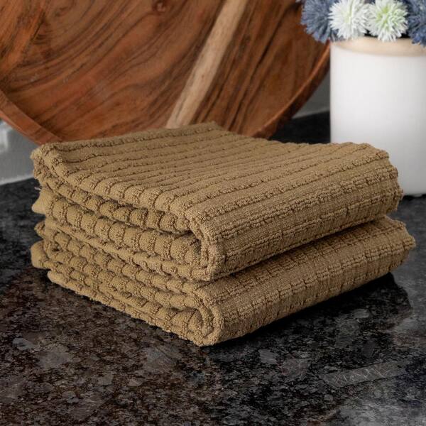 Pure Cotton Terry Tea Towel Set of 3, Mocha Brown Tea Towel Set