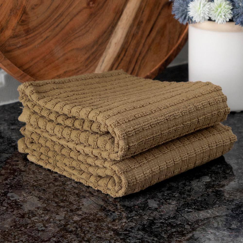Mocha Brown Terry Cotton Kitchen Towel Set, 2-Pack