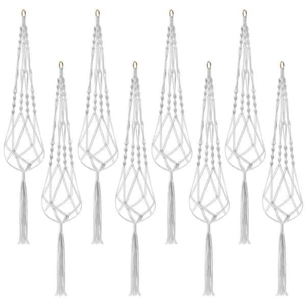 Macrame Plant Hanger, 12 in x 41 in Off-White Cotton Round Indoor/Outdoor Hanging Planter 8-Pack, for Patio, Garden