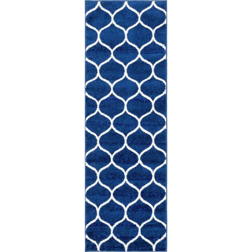 Trellis Frieze Rounded Navy Blue 2 ft. x 6 ft. Area Rug price history on PriceWatchPro